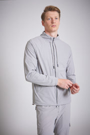Grey jacket men mid grey lightweight hooded front view